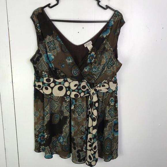 Cdw Top Womens 1X Babydoll Y2K Empire Waist Mixed Media Fairy Grunge Dark Colors - Picture 1 of 7